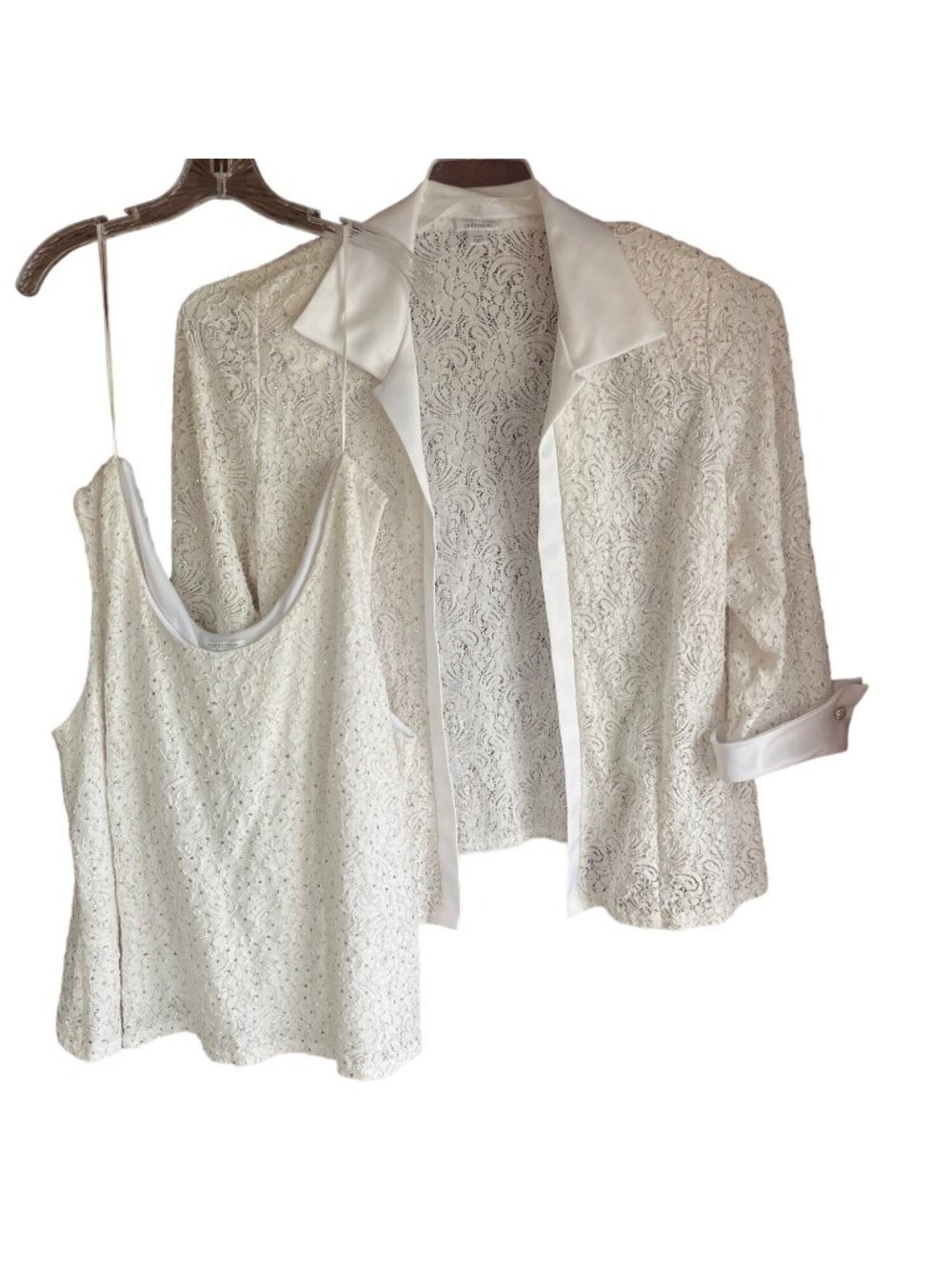 Dressbarn Woman Collection 24W White Polyester Blend Sequin Jacket with Tank Top
